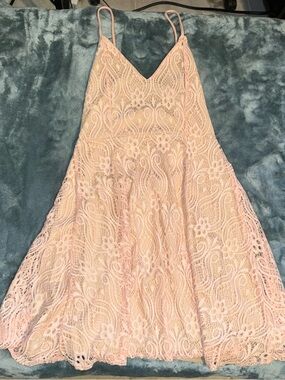 Lace Mini Dress with Spaghetti Straps - Pale Pink